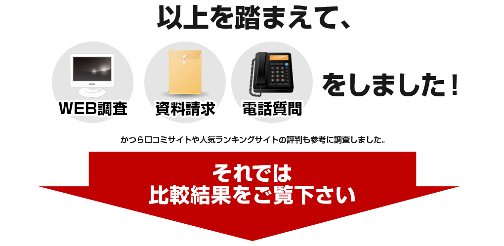 以上を踏まえて調査をしました！それでは比較結果をご覧ください